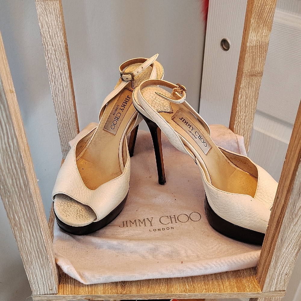 Jimmy Choo Cream Peep Toe Heels